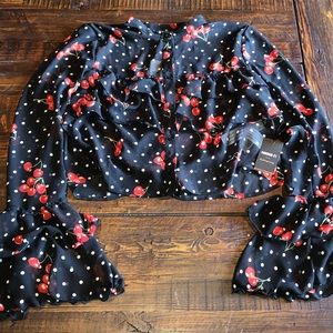 Forever 21 cherry dot crop ruffle top Medium